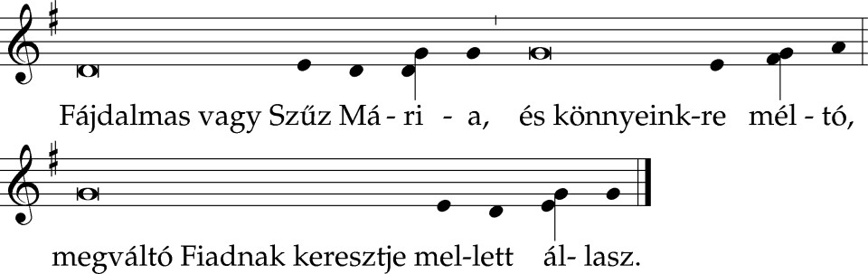 Fájdalmas vagy Szűz Mária, és könnyeinkre méltó, megváltó Fiadnak keresztje mellett állasz.